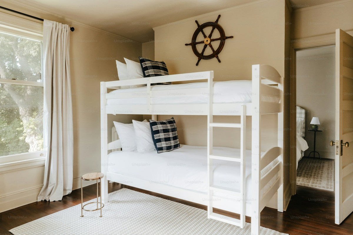 Bunk bed clearly displayed in a naturally lit bedroom