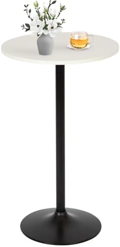 Round Bar Table 40" Height Modern High Top Pub Table with Solid Top & Sturdy Metal Base, Cocktail Table for Bistro, Home, Kitchen or Dining Room, White