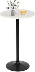 Round Bar Table 40" Height Modern High Top Pub Table with Solid Top & Sturdy Metal Base, Cocktail Table for Bistro, Home, Kitchen or Dining Room, White
