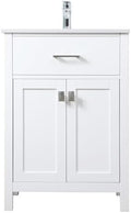 24" Pre-Assembled Bathroom Vanity with Sink, Engineered Wood, Calacatta White Engineered Marble Countertop Attached, Single Rectangle Porcelain Sink, White