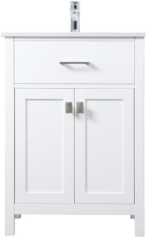 24" Pre-Assembled Bathroom Vanity with Sink, Engineered Wood, Calacatta White Engineered Marble Countertop Attached, Single Rectangle Porcelain Sink, White