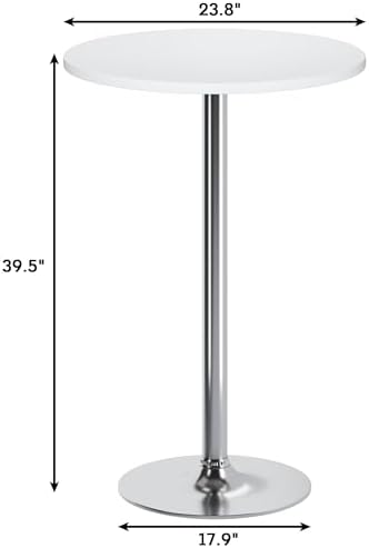 Flamaker Round Bistro Pub Table Modern Style Metal Base MDF Top Cocktail Bar Table Counter Bar Height for Pub, Dining Room, Party (1, White-Silver)