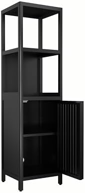GDFStudio 52" Tall Bamboo Storage Cabinet, Slim Freestanding Linen Tower with 2 Open Shelves & Door Cabinet, Narrow Bathroom Organizer for Bedroom, Living Room, Laundry Room, Kitchen, Natural Bamboo