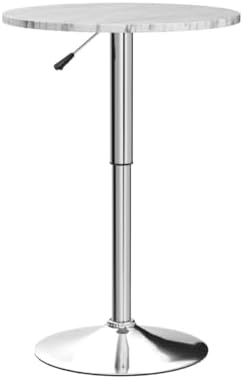 GIANTEX Round Pub Table Height Adjustable, 360° Swivel Cocktail Pub Table with Sliver Leg and Base for Home, Bar Table (White)