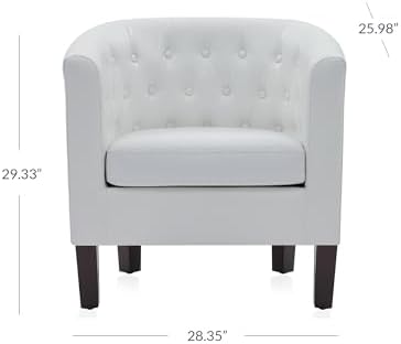 BELLEZE White Accent Chairs for Living Room, Set of 2 Elegant Arm Chairs, Upholstered Tufted Barrel Chairs Club Chairs for Bedroom with Sturdy Legs and Faux Leather - Berlinda (White)
