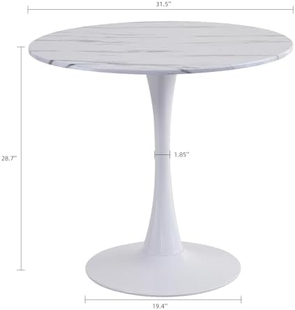 Round Dining Table, 31.5" Circle Tulip Table with Thickened Tabletop & Metal Pedestal, Mid Century Modern Bistro Table for Kitchen, Small Places, Living Room, Cafe (Faux Marble White)