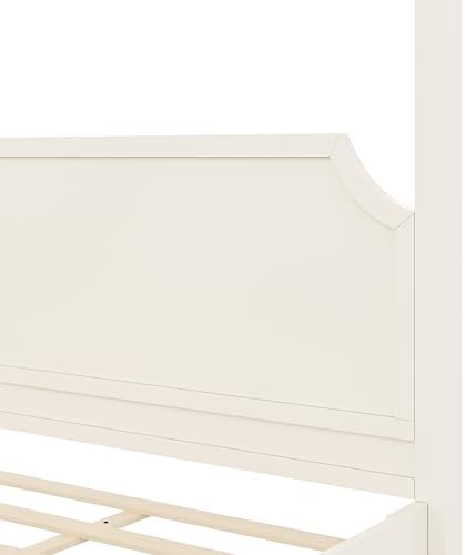 King Size Wood Canopy Bed Frame, White Vintage Four-Posters Platform Bed Frames with Headboard, 10-Slat Support Wooden Post Beds, 8" Under Bed Storage, Easy Assembly (Creamy White, King, 77"H)