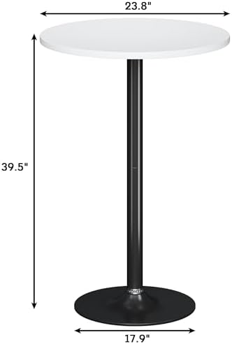 Flamaker Round Bistro Pub Table Modern Style Metal Base MDF Top Cocktail Bar Table Counter Bar Height for Pub, Dining Room, Party (1, White-Black)