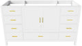 Montary 60" Modern Bathroom Vanity Base Cabinet, Solid Wood Construction | Soft-Close Double Doors & 9 Full-Extension Drawers(Basin & Top Not Included),White