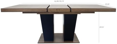 Extendable Dining Table for 6 to 10 People, 63" to 79" Expandable Kitchen Table, Modern Wood Large Dining Room Table(Black Base with Brown Tabletop, Pedestal Base B)