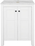 24" White Bathroom Vanity with Marble Texture Top, Traditional Standing Pedestal Cabinet Without Sink