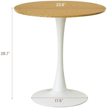 Round Dining Table, 24" Circle Tulip Table with Thickened Tabletop & Metal Pedestal, Mid Century Modern Bistro Table for Kitchen, Small Places, Living Room, Cafe (Faux Oak)