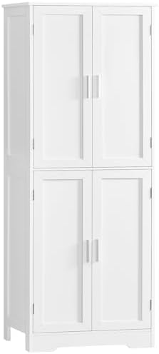 TEENFON 67” Storage Cabinet, Kitchen Pantry Cabinet with 4 Doors and 2 Adjustable Shelves, Cupboard, Tall Bathroom Cabinets for Dining Room, Living Room, White