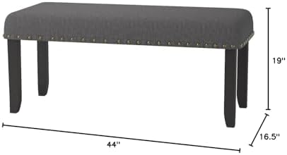 Roundhill Furniture Biony Fabric Dining Bench with Nailhead Trim, Grey