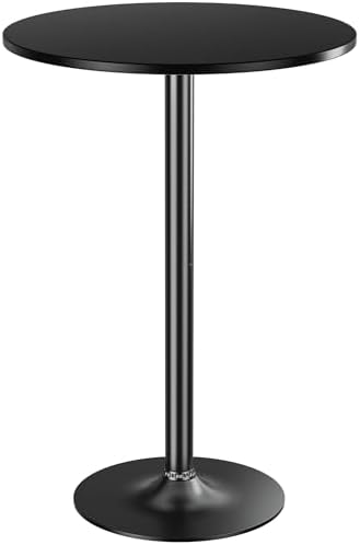 Shahoo Round Bar Table, Cocktail Table with Metal Base & MDF Top, Counter Height Pub Table for Dining Room, Living Room, Kitchen, Bar, Pub, Cafe, Black