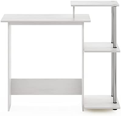 Furinno EFFICIENT Desk, 28.6" Wide Gaming Desk with 3 Open Side Shelves, Laptop Notebook Computer Desk, Office Desk for Home Office, Study Room, Dorm, Bedroom, White Oak/Stainless Steel