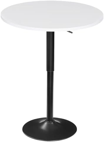 HOOBRO Bar Table, Height-Adjustable Round Pub Table 27-35.4 Inches with Sturdy Base, Modern Style, Easy to Assemble, Suitable for Small Space, White BW58BT01G1
