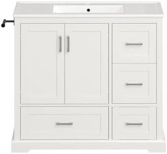 LUMISOL 42 Inch Bathroom Vanity with Sink, Freestanding Bathroom Vanity with Ceramic Sink, Soft-Close Doors, 4 Drawers, Door Storage Shelves, Towel Rack, White