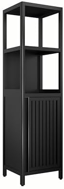 GDFStudio 52" Tall Bamboo Storage Cabinet, Slim Freestanding Linen Tower with 2 Open Shelves & Door Cabinet, Narrow Bathroom Organizer for Bedroom, Living Room, Laundry Room, Kitchen, Natural Bamboo