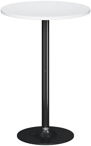 Flamaker Round Bistro Pub Table Modern Style Metal Base MDF Top Cocktail Bar Table Counter Bar Height for Pub, Dining Room, Party (1, White-Black)