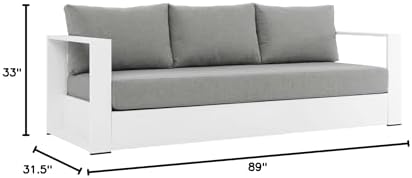 Modway Tahoe Aluminum Outdoor Patio Sofa in White Gray