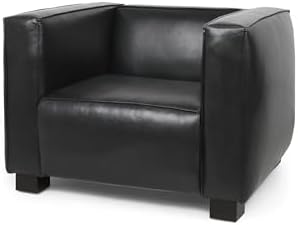 Christopher Knight Home Goyette Contemporary Faux Leather Club Chair, Midnight Black and Dark Walnut