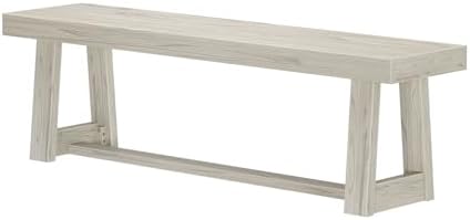 Plank+Beam Classic Dining Bench, 60 Inch, White Sand Wirebrush
