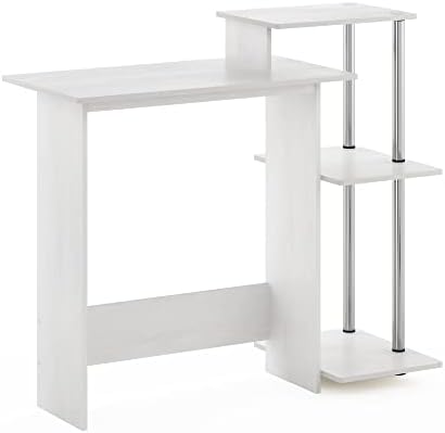 Furinno EFFICIENT Desk, 28.6" Wide Gaming Desk with 3 Open Side Shelves, Laptop Notebook Computer Desk, Office Desk for Home Office, Study Room, Dorm, Bedroom, White Oak/Stainless Steel