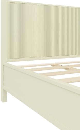 King Size Wood Canopy Bed Frame, Beige Vintage Four-Posters Platform Bed Frames with Headboard, 10-Slat Support Wooden Post Beds, 6" Under Bed Storage, Easy Assembly (Beige, King, 75.5"H)