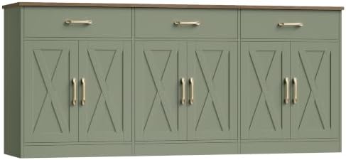 HOSTACK 71" W Kitchen Sideboard Buffet Cabinet with Storage, Green/Brown