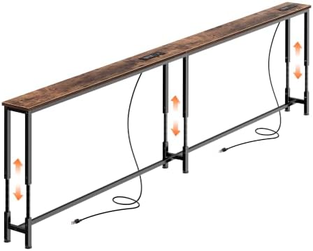 Huuger 86.6 Inch Sofa Table with Power Outlets, Skinny Behind Couch Table