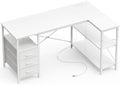 Huuger L Shaped Office Desk with Power Outlets & 3 Drawers