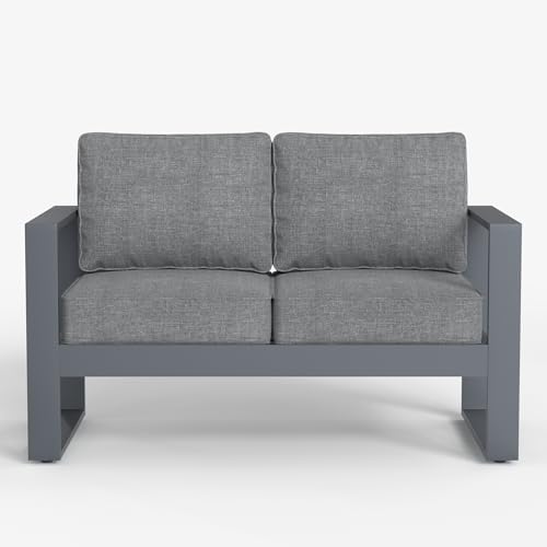 LayinSun Outdoor Patio Aluminum Loveseat, Metal Modern 2-Seat Sofa with Washable Thick Cushions