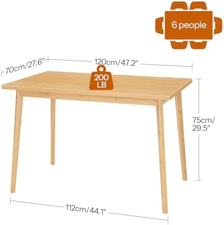HOOBRO Dining Table, Bamboo Dining Room Table for 4-6, 47.2" Rectangle Kitchen Table, Easy to Assemble, for Dining Room, Living Room, Office, Kitchen, Apartment, Natural YL120CZ01