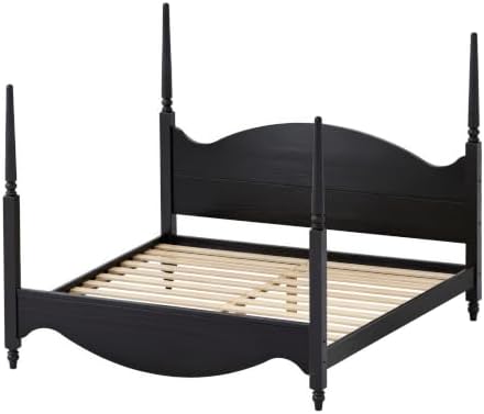 Brixton King Solid Pine Wood Four-Poster Bed, Arched Headboard, Black