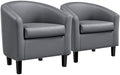 Yaheetech Accent Chairs Set of 2, Faux Leather Barrel Armchairs Gray