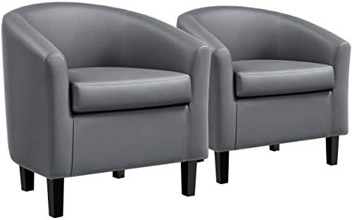Yaheetech Accent Chairs Set of 2, Faux Leather Barrel Armchairs Gray