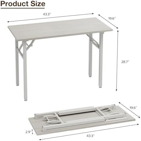 TEMI Small Computer Desk Folding Table - 43.3" Foldable Office Desk, No Assembly, Perfect for Small Spaces in Bedroom, Dorm, or Apartment, Portable Mini Desk or Study Table Compact Design, White Ash
