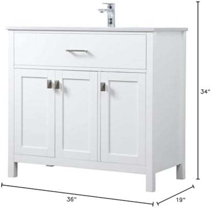 36" Pre-Assembled Bathroom Vanity with Sink, Engineered Wood, Calacatta White Engineered Marble Countertop Attached, Single Rectangle Porcelain Sink, White