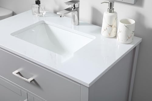 30" Pre-Assembled Bathroom Vanity with Sink, Engineered Wood, Calacatta White Engineered Marble Countertop Attached, Single Rectangle Porcelain Sink, Grey