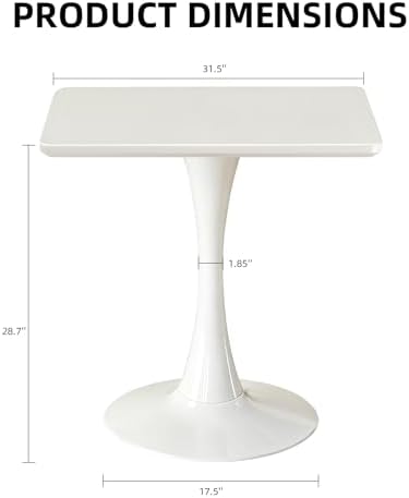 Square Dining Table, 31.5" Tulip Table with Thickened Tabletop & Metal Pedestal, Mid Century Modern Bistro Table for Kitchen, Small Places, Living Room, Cafe (White)