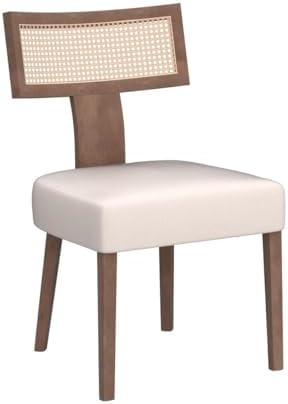 HNY Mid Century Modern Rattan Dining Chairs Set of 4, Linen Upholstered Kitchen & Dining Room Chairs with Ergonomic Curved Back, Solid Wood Frame, Farmhouse Accent Chairs for Home, Apartment, Beige