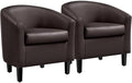 Yaheetech Accent Chairs Set of 2, Faux Leather Barrel Armchairs Espresso