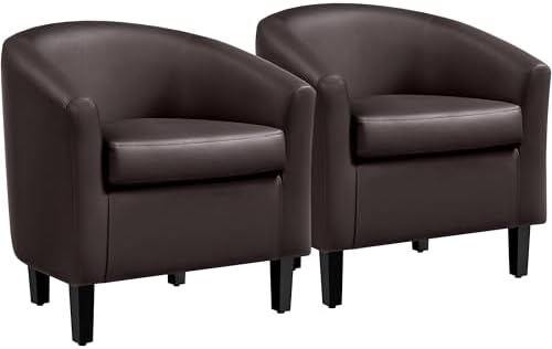 Yaheetech Accent Chairs Set of 2, Faux Leather Barrel Armchairs Espresso