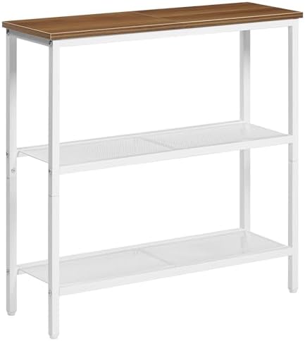 HOOBRO 29.5" Narrow Console Table, 3 Tier Entryway Table with Shelves, Thin Sofa Table, Behind Couch Table, Display Side Table, for Hallway, Entrance, Living Room, Walnut and White WH73XG01