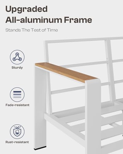 Aluminum Outdoor Patio Loveseat, Rustproof 2-Seater Sofa with Thick Removable & Washable Cushions, All-Weather Patio Furniture Couch for Deck, Balcony, Porch, Yard, Garden, Poolside, or Indoor, White