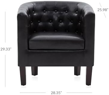 BELLEZE Brown Accent Chairs for Living Room, Elegant Arm Chair Upholstered Tufted Barrel Chair Club Chair for Bedroom with Sturdy Legs and Faux Leather - Berlinda (Brown)