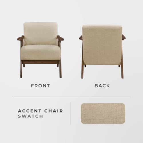 Lexicon Mid Century Modern Accent Chair with Walnut Wood Frame, Light Brown