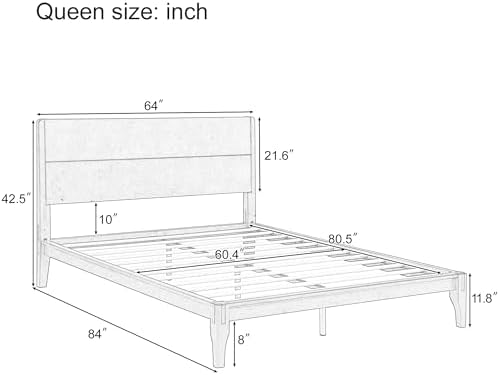 Merax Queen Size Bamboo Platform Bed Frame with Tall Headboard, Brown