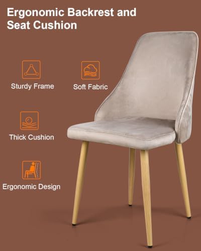 High Back Dining Chairs Set of 2, Mid-Century Modern Living Room Chairs, Velvet Comfortable Seats with Sturdy Legs Upholstered Farmhouse Kitchen Chairs for Bedroom Office Easy Assemble-Grey